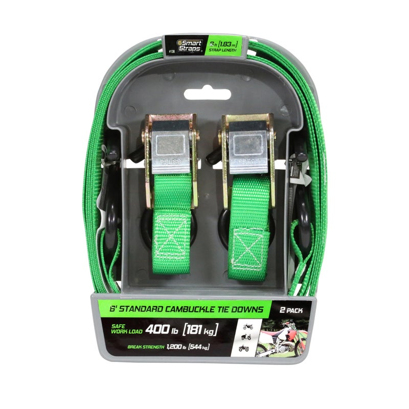 SmartStraps 6â€™ Cambuckle Tie Down, 2 Pack â€” Standard Duty Tie-Down Ratchet Straps â€” 1,200lb Break Strength, 400lb Safe Work Load â€” Ideal for Tying Down Dirt Bikes, ATVs and Mowers - Image 5